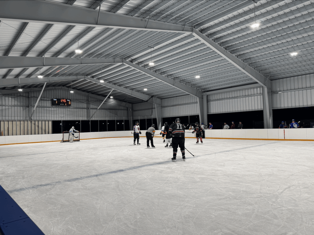 Skaters on the ice during a tournament at Flexible Arena
