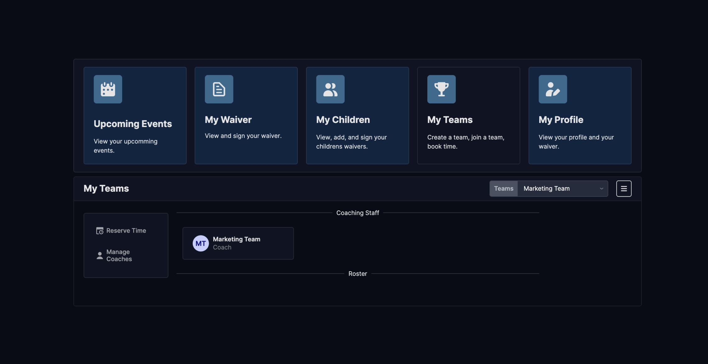The coach dashboard after approval