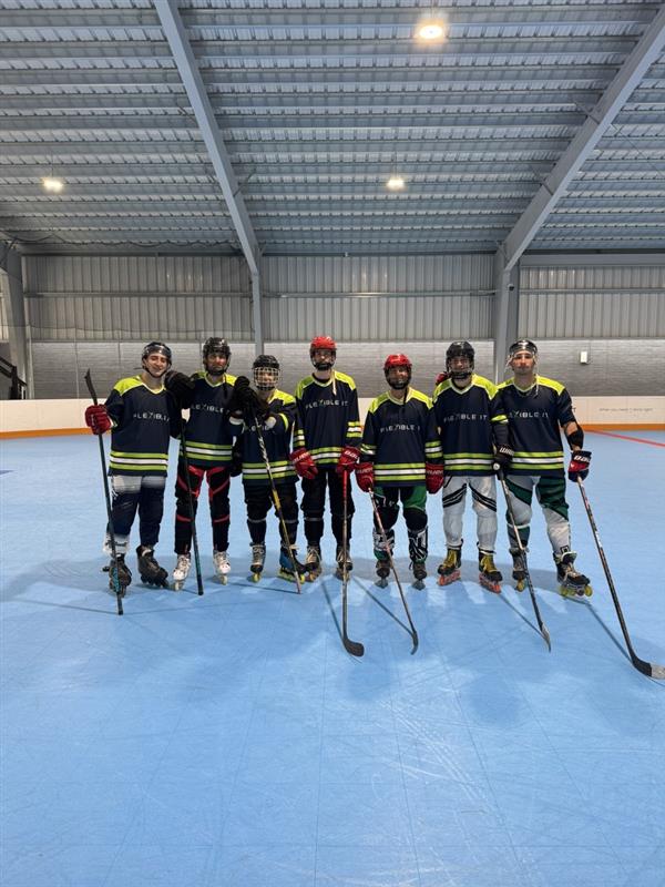A roller hockey team at Flexible Arena