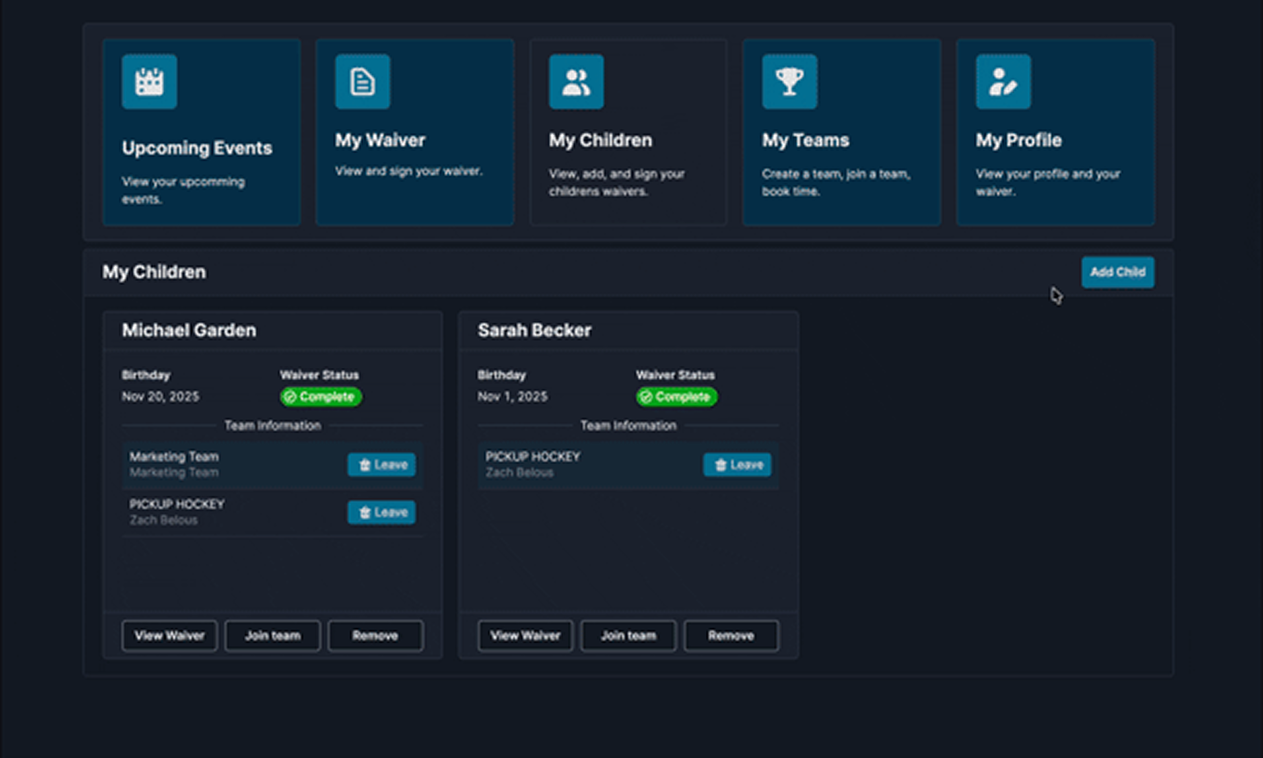 The My Children tab with the Add Child button