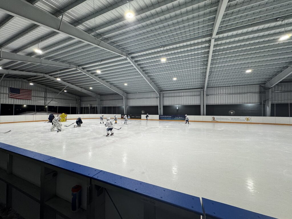 Outdoor hockey practice at Flexible Arena