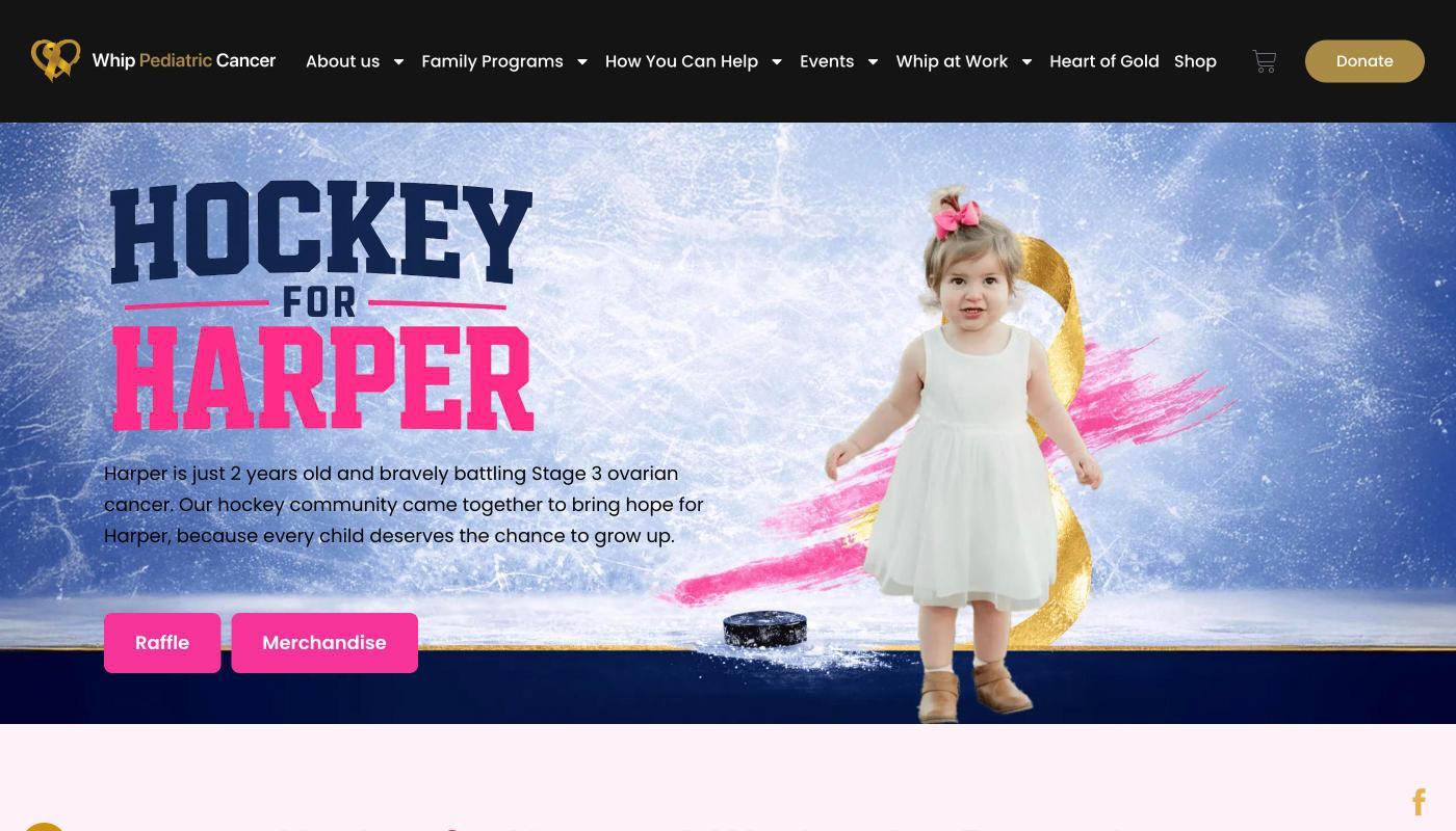 The Hockey for Harper event page on the Whip Pediatric Cancer website