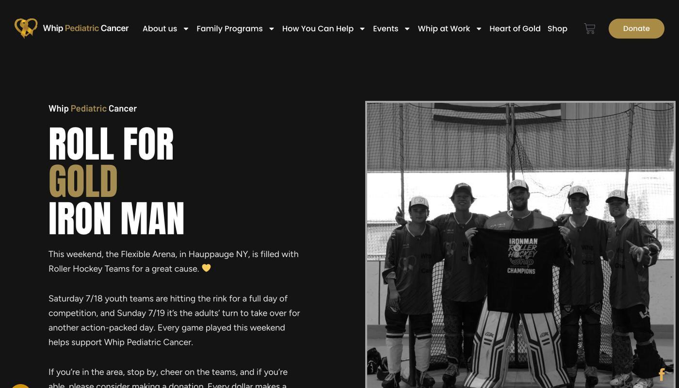 The Roll for Gold Iron Man event page on the Whip Pediatric Cancer website